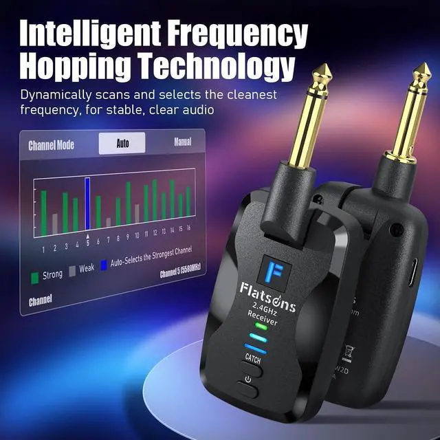 Alt view image 3 of 7 - FW2D Wireless Guitar System Exclusive Mute Plug, 2.4 GHz Wireless Guitar Transmitter Receiver, 10H Working Cordless Guitar Transmitter Rechargeable USB C for Acoustic Electric Guitar Bass Ukulele etc