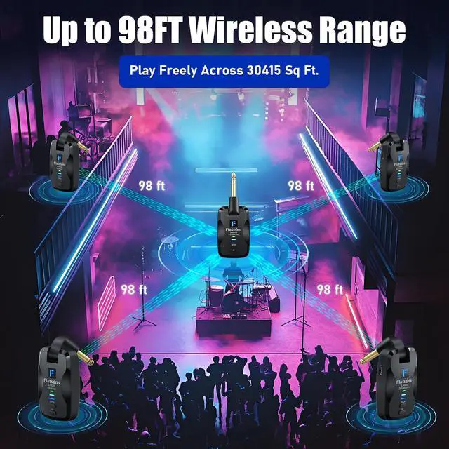 Alt view image 5 of 7 - FW2D Wireless Guitar System Exclusive Mute Plug, 2.4 GHz Wireless Guitar Transmitter Receiver, 10H Working Cordless Guitar Transmitter Rechargeable USB C for Acoustic Electric Guitar Bass Ukulele etc