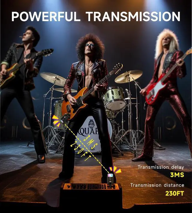 Alt view image 2 of 7 - 2026 Upgraded Version RGB Lighting Wireless Guitar System, 230-foot Transmission Distance Wireless Guitar Transmitter and Receiver, Guitar Wireless System for Guitars, Basses, Instruments (Black)