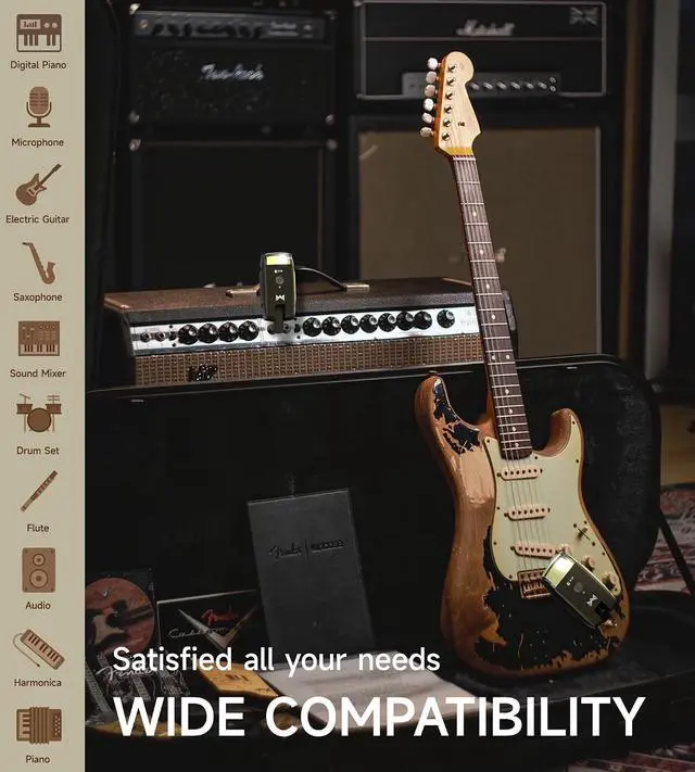 Alt view image 6 of 7 - 2026 Upgraded Version RGB Lighting Wireless Guitar System, 230-foot Transmission Distance Wireless Guitar Transmitter and Receiver, Guitar Wireless System for Guitars, Basses, Instruments (Black)