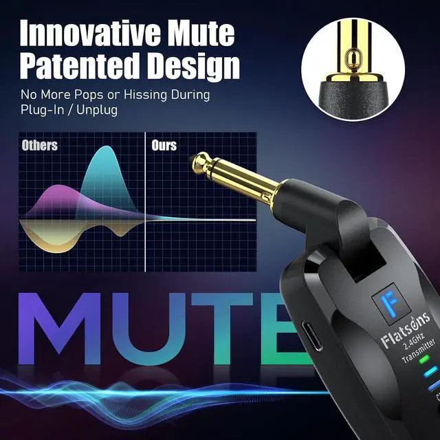 Alt view image 2 of 7 - FW2D Wireless Guitar System Exclusive Mute Plug, 2.4 GHz Wireless Guitar Transmitter Receiver, 10H Working Cordless Guitar Transmitter Rechargeable USB C for Acoustic Electric Guitar Bass Ukulele etc