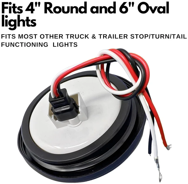 Alt view image 3 of 5 - Molded 3-Prong Truck Trailer Light Pigtail Connector, 3-Wire for Stop/Turn/Tail/Reverse/Brake/Backup, 4" Round 12V, 10" Length (20x)