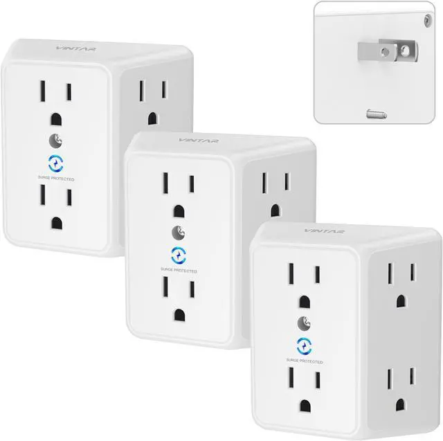 Main image of 2 Prong to 3 Prong Outlet Adapter, 6 Outlet Widely Spaced Extender, 2 to 3 Prong Adapter, Polarized Plug, 1875W Wall Charger Surge Protector, Mountable Wall Tap for Non Grounded Outlets,3 Pack