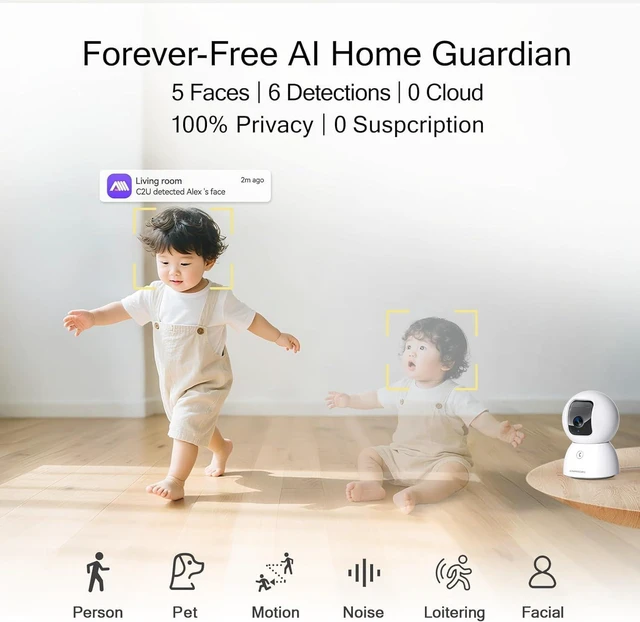Alt view image 3 of 7 - Upgraded 3K Indoor Security Camera with Free Time Lapse, AI Tracking & Face ID, PTZ 5G WiFi Pet/Baby Monitor, Color Night Vision, Full Duplex 2-Way Talk