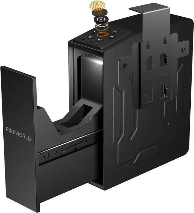 Main image of Biometric Slider Handgun Safe with Auto Sliding Door&Interior Light, 3 Quick Access Fingerprint Pistol Safes with Mute Mode,Vertical Design with Mounting Bracket for Nightstand, Desk, Truck