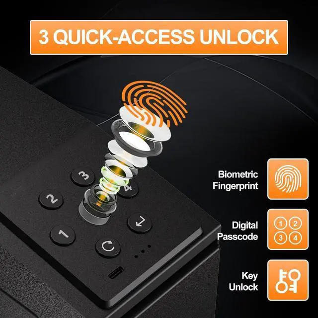 Alt view image 5 of 7 - Biometric Slider Handgun Safe with Auto Sliding Door&Interior Light, 3 Quick Access Fingerprint Pistol Safes with Mute Mode,Vertical Design with Mounting Bracket for Nightstand, Desk, Truck