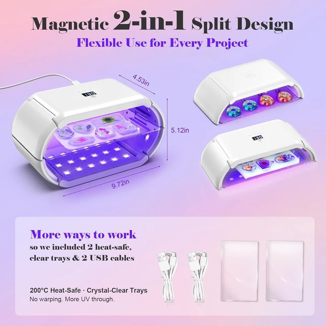 Alt view image 5 of 7 - UV Light for Resin,48W 48 LEDs,Double-Sided,360°Surround,Dual 365-405nm