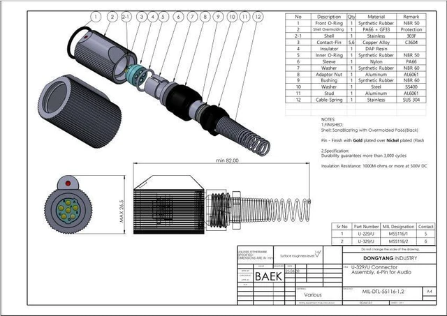 Alt view image 7 of 7 - U-329/U (Injection Body) & U-283/U Audio Connector - 6-Pin Male & Female, MIL-DTL-55116 - Military Radio Handset Plug & Jack for PRC-148, PRC-152 - Waterproof, Made in Korea