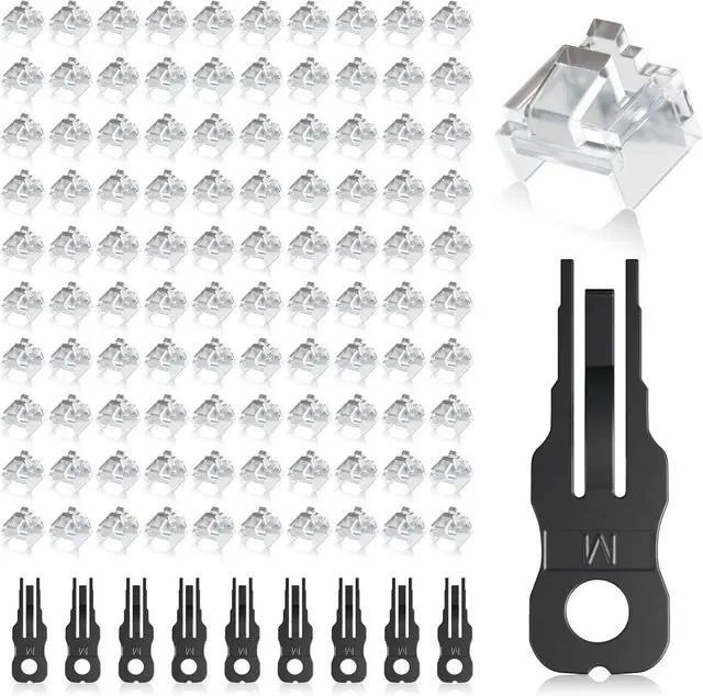 Main image of 100 Pcs RJ45 Port Lock with 10 Key, Locking RJ45 Port/Dust Blocker, RJ45 Dust Cover Cap Female Port Plugs Protector, Compatible RJ45 Port Devices, Clear