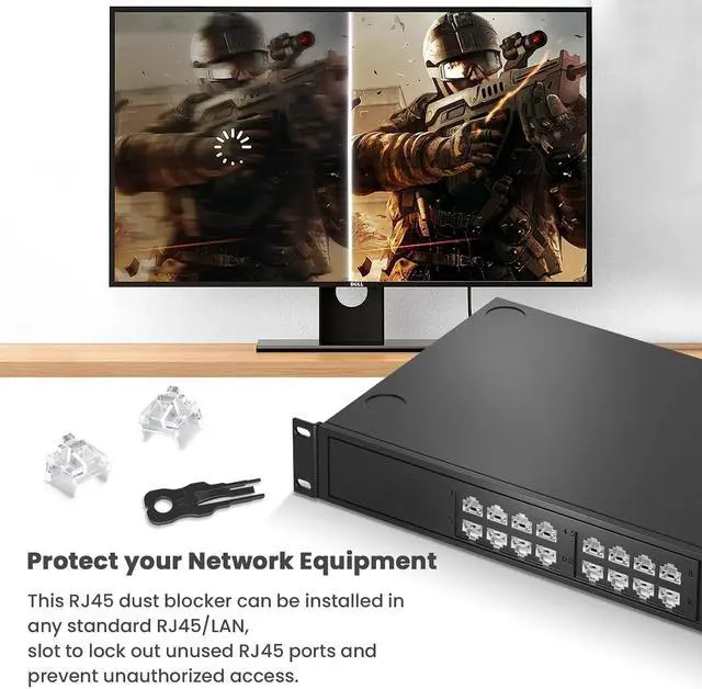 Alt view image 2 of 7 - 100 Pcs RJ45 Port Lock with 10 Key, Locking RJ45 Port/Dust Blocker, RJ45 Dust Cover Cap Female Port Plugs Protector, Compatible RJ45 Port Devices, Clear