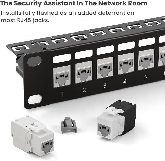 Alt view image 4 of 7 - 100 Pcs RJ45 Port Lock with 10 Key, Locking RJ45 Port/Dust Blocker, RJ45 Dust Cover Cap Female Port Plugs Protector, Compatible RJ45 Port Devices, Clear