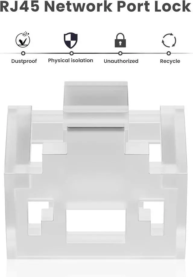 Alt view image 5 of 7 - 100 Pcs RJ45 Port Lock with 10 Key, Locking RJ45 Port/Dust Blocker, RJ45 Dust Cover Cap Female Port Plugs Protector, Compatible RJ45 Port Devices, Clear