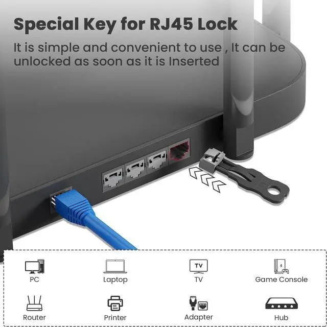 Alt view image 6 of 7 - 100 Pcs RJ45 Port Lock with 10 Key, Locking RJ45 Port/Dust Blocker, RJ45 Dust Cover Cap Female Port Plugs Protector, Compatible RJ45 Port Devices, Clear