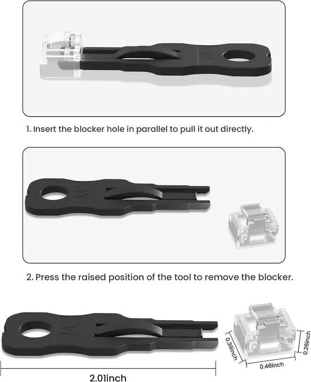 Alt view image 7 of 7 - 100 Pcs RJ45 Port Lock with 10 Key, Locking RJ45 Port/Dust Blocker, RJ45 Dust Cover Cap Female Port Plugs Protector, Compatible RJ45 Port Devices, Clear