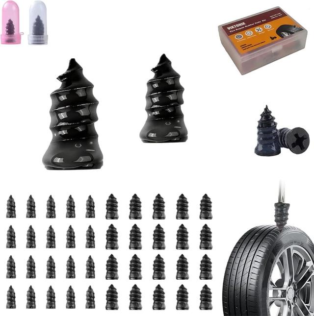 Main image of Tire Repair Rubber KitScrew in Tire Plugs Heavy Duty, Vacuum Spiral Screws, No Jack Flat Tire Tool for Car/Truck/SUV/Motorcycle/Tractor/ATV/Bicycle Universal Plugs with Box, 2 Sizes (60)