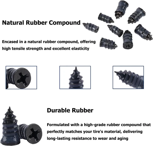 Alt view image 3 of 7 - Tire Repair Rubber KitScrew in Tire Plugs Heavy Duty, Vacuum Spiral Screws, No Jack Flat Tire Tool for Car/Truck/SUV/Motorcycle/Tractor/ATV/Bicycle Universal Plugs with Box, 2 Sizes (60)