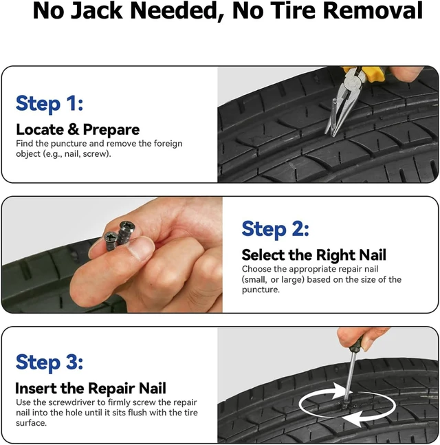 Alt view image 6 of 7 - Tire Repair Rubber KitScrew in Tire Plugs Heavy Duty, Vacuum Spiral Screws, No Jack Flat Tire Tool for Car/Truck/SUV/Motorcycle/Tractor/ATV/Bicycle Universal Plugs with Box, 2 Sizes (60)