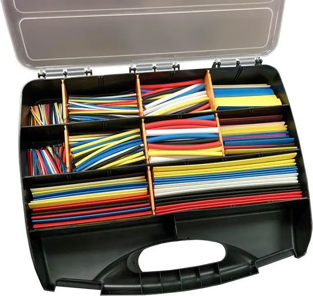 Alt view image 2 of 2 - 590PCS Heat Shrink Tubing Kit 2:1 Ratio - Assorted Sizes Range: 3/64" to 1" (5 Colors: Black, Blue, Red, White, Yellow) Electrical Cable Sleeve Insulation Set