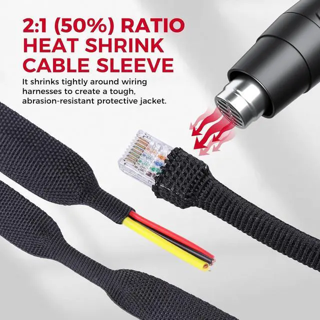 Alt view image 3 of 7 - 2 in 1 Heat Shrink Braided Sleeving Fabric Tubing-Ideal fit Irregular Shape Hose/Cable/Wire (1/2"(12mm), 40FT)
