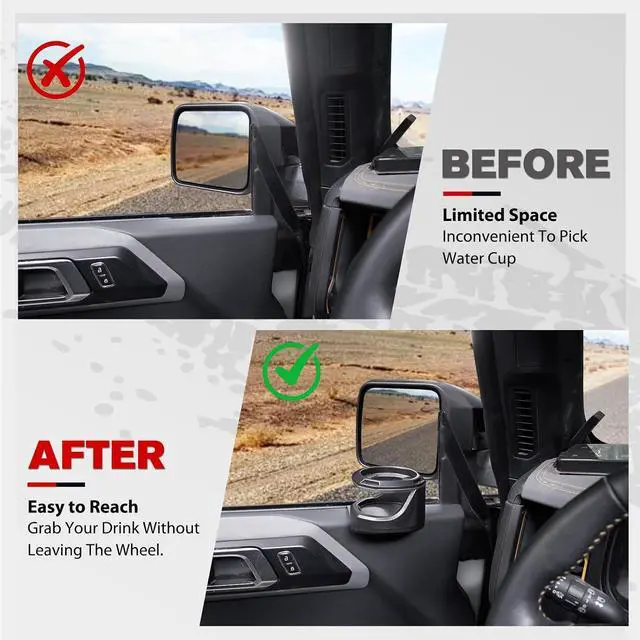 Alt view image 2 of 7 - Front Door Cup Holders for Ford Bronco 2021 2022 2023 2024 2025 2026, 1 Pair Door Cup Holders Vehicle Drink Holders, Driver and Passenger Side, Not Fits Bronco Sport