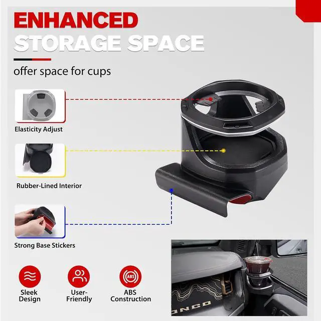 Alt view image 3 of 7 - Front Door Cup Holders for Ford Bronco 2021 2022 2023 2024 2025 2026, 1 Pair Door Cup Holders Vehicle Drink Holders, Driver and Passenger Side, Not Fits Bronco Sport