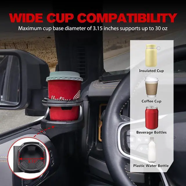 Alt view image 4 of 7 - Front Door Cup Holders for Ford Bronco 2021 2022 2023 2024 2025 2026, 1 Pair Door Cup Holders Vehicle Drink Holders, Driver and Passenger Side, Not Fits Bronco Sport