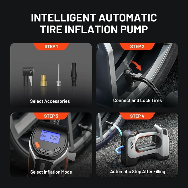 Alt view image 6 of 7 - Cordless Air Compressor, 20V Portable Air Compressor, Cordless Tire Pump for Car, Bike, Sport Ball, Battery Tire Inflator, 3 Nozzle Adapters, 150 PSI, with 2.0 Ah U-Battery
