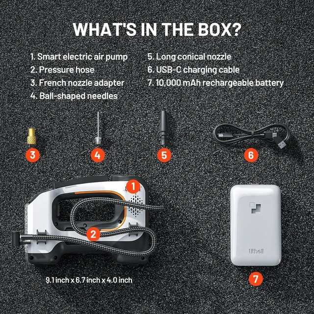 Alt view image 7 of 7 - Cordless Air Compressor, 20V Portable Air Compressor, Cordless Tire Pump for Car, Bike, Sport Ball, Battery Tire Inflator, 3 Nozzle Adapters, 150 PSI, with 2.0 Ah U-Battery