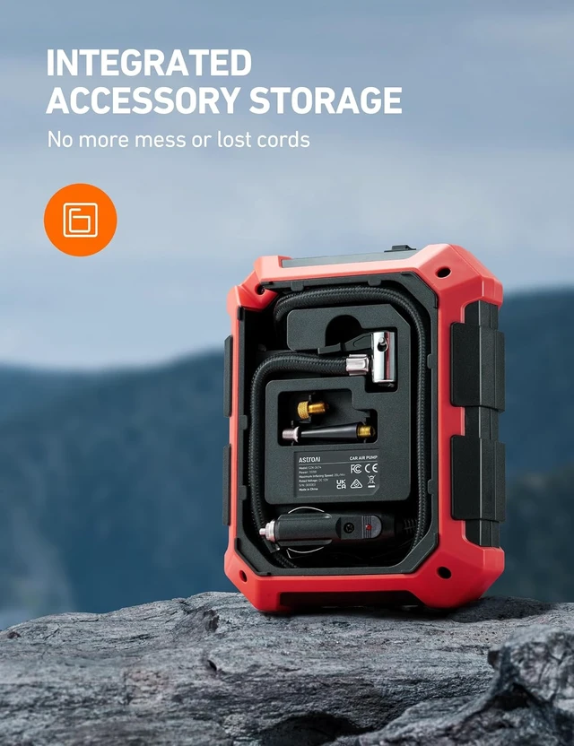 Alt view image 3 of 7 - Portable Air Compressor and Tire Inflator - 12V DC Auto Accessory with LED Light and Digital Display - 100PSI for Car, Bicycle and Other Tires (Pack of 2)