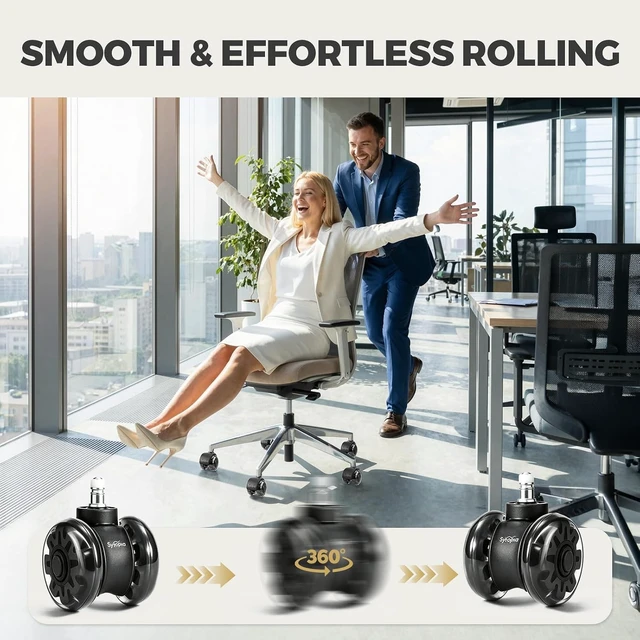 Alt view image 6 of 7 - 3-Inch Office Chair Wheels Set of 5 Quiet & Smooth 11x22mm Universal Casters for Gaming Chairs, Heavy-Duty 1000 lbs Support, Hardwood & Carpet (Black)