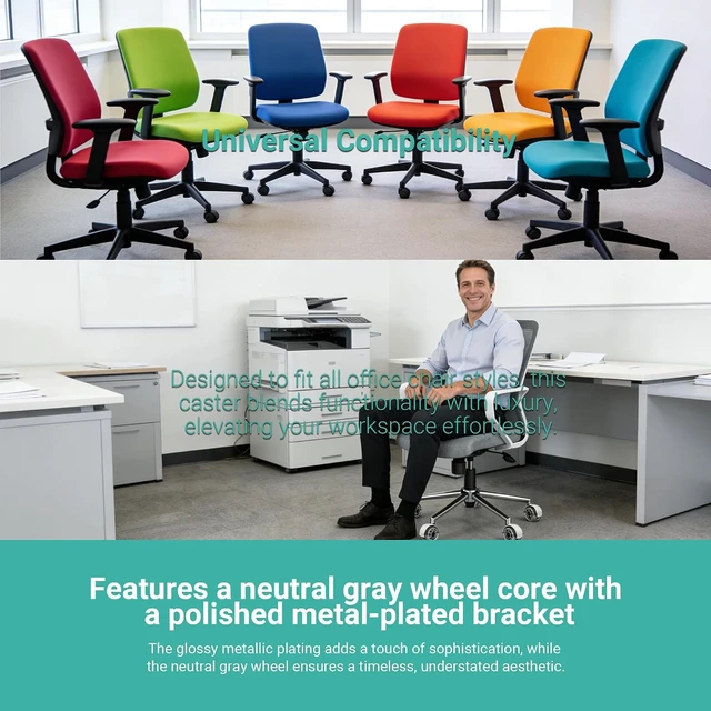 Alt view image 5 of 7 - 3 Inch Clear Gray Office Chair Wheels, Dual Roller Set of 5 Quiet & Smooth 11x22mm Universal Casters for Carpet & Hardwood Floors