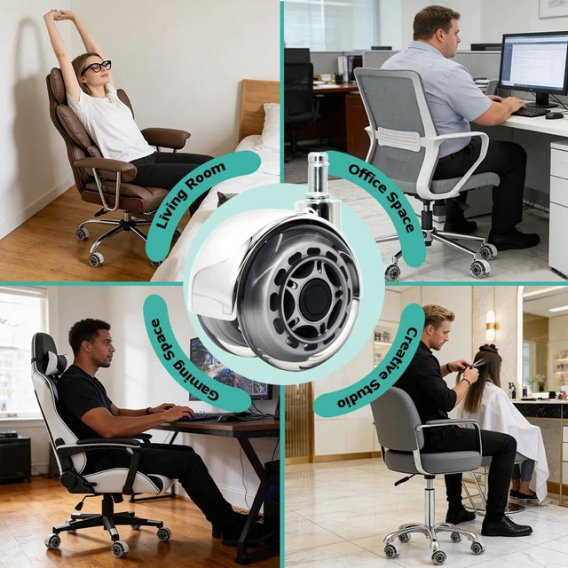 Alt view image 6 of 7 - 3 Inch Clear Gray Office Chair Wheels, Dual Roller Set of 5 Quiet & Smooth 11x22mm Universal Casters for Carpet & Hardwood Floors