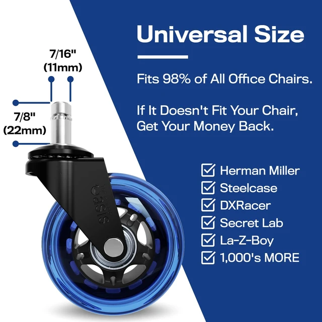 Alt view image 5 of 6 - Original Office Chair Wheels (As Seen On PBS), Blue