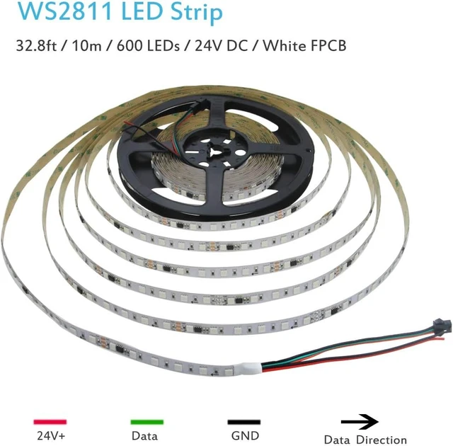 Alt view image 2 of 7 - 32.8ft 24V Addressable RGB LED Strip Light, WS2811 IC, 600 LEDs