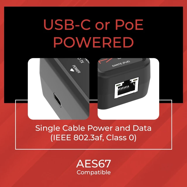 Alt view image 6 of 7 - 2-Channel Dante Optical Encoder, TOSLINK, AES67, PoE or USB-C Powered (DXA-Opt-TX)