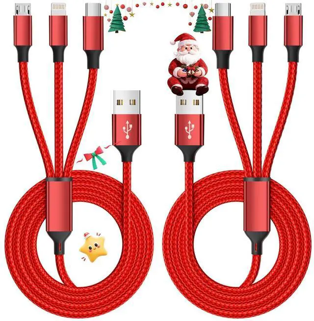 Main image of SOEWIOU Multi Charging Cable, (2 Pack 4FT) Multi USB Charger Cable 3 in 1 Charging Nylon Braided Charging Cord with Type-C, Micro USB, IP Port for Most Phones/iPhones/Tablets, Red
