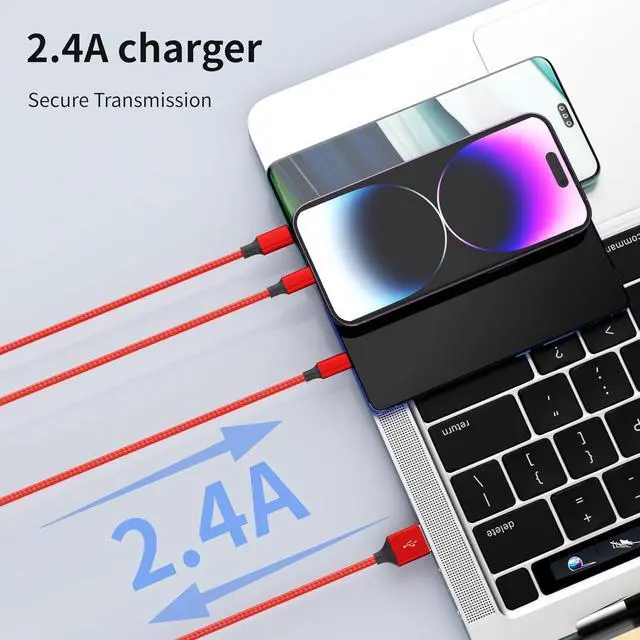 Alt view image 4 of 7 - SOEWIOU Multi Charging Cable, (2 Pack 4FT) Multi USB Charger Cable 3 in 1 Charging Nylon Braided Charging Cord with Type-C, Micro USB, IP Port for Most Phones/iPhones/Tablets, Red