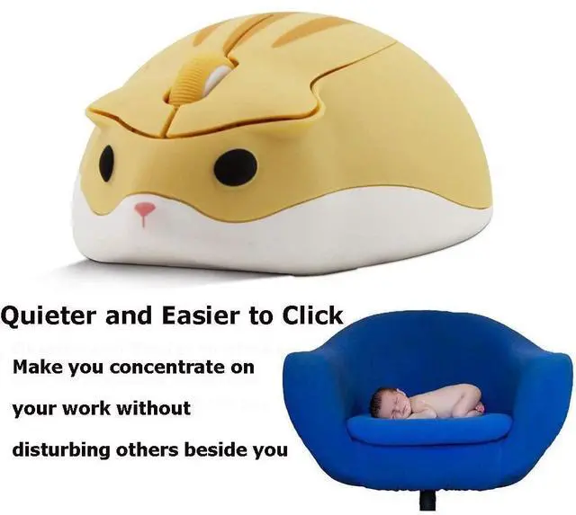 Alt view image 5 of 7 - SOEWIOU 2.4GHz Wireless Mouse Cute Hamster Shape Less Noice Portable Mobile Optical 1200DPI USB Mice Cordless Mouse for PC Laptop Computer Notebook MacBook Kids Girl Men Women Adults Gift (Yellow)