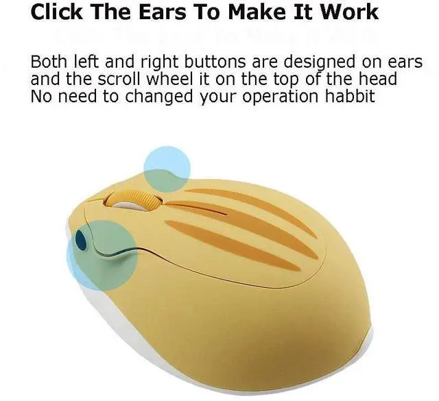 Alt view image 6 of 7 - SOEWIOU 2.4GHz Wireless Mouse Cute Hamster Shape Less Noice Portable Mobile Optical 1200DPI USB Mice Cordless Mouse for PC Laptop Computer Notebook MacBook Kids Girl Men Women Adults Gift (Yellow)