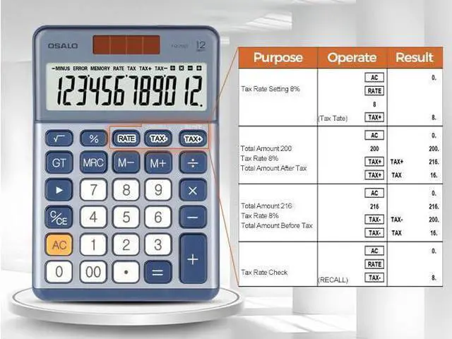 Alt view image 5 of 7 - SOEWIOU Office Small Calculator Desktop with Tax+/- for Tax Calculation, 12 Digit Large LCD Display, Solar Battery Power, Durable Portable Design, Financial Accounting Business Home Use(OS-200T-Blue)