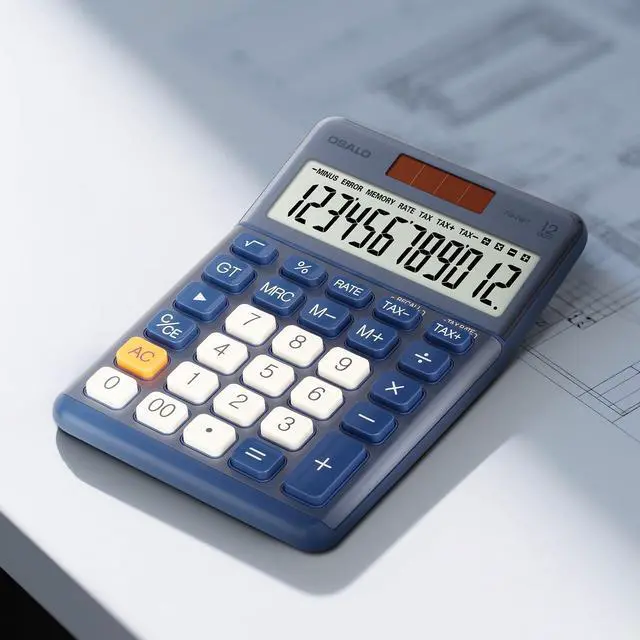 Alt view image 4 of 7 - SOEWIOU Office Small Calculator Desktop with Tax+/- for Tax Calculation, 12 Digit Large LCD Display, Solar Battery Power, Durable Portable Design, Financial Accounting Business Home Use(OS-200T-Blue)