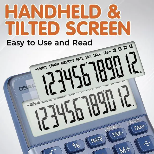 Alt view image 3 of 7 - SOEWIOU Office Small Calculator Desktop with Tax+/- for Tax Calculation, 12 Digit Large LCD Display, Solar Battery Power, Durable Portable Design, Financial Accounting Business Home Use(OS-200T-Blue)