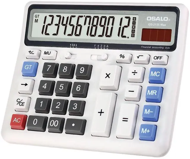 Main image of SOEWIOU Desktop Calculator Extra Large LCD Display 12-Digit Big Number Accounting Calculator with Giant Response Button, Battery & Solar Powered, Perfect for Office Business Home Daily Use(OS-2135)