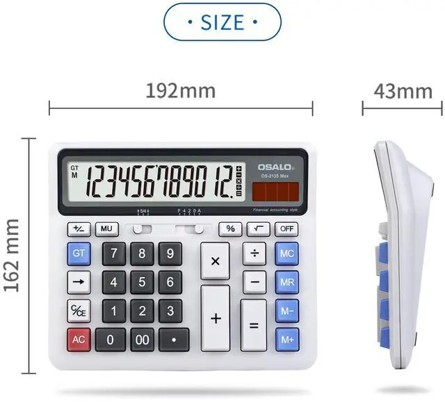 Alt view image 5 of 7 - SOEWIOU Desktop Calculator Extra Large LCD Display 12-Digit Big Number Accounting Calculator with Giant Response Button, Battery & Solar Powered, Perfect for Office Business Home Daily Use(OS-2135)
