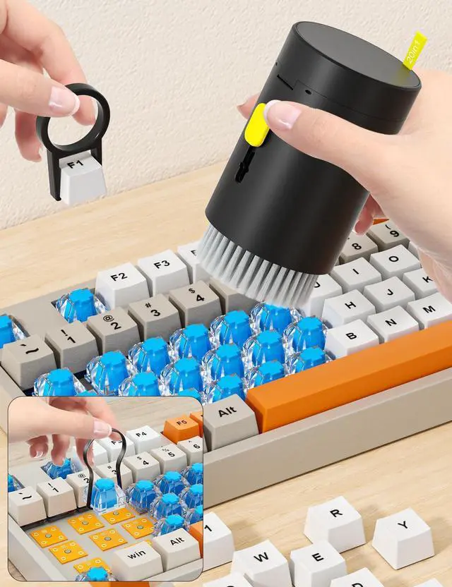 Alt view image 2 of 14 - SOEWIO Keyboard Cleaner Kit, Electronics Cleaning Kit with Retractable Big Brush, Portable, 20 in 1 Multi-Tool Kit for Phones, Tablet, Computer, PC Monitor,TV Camera Lens with 2.5ml Mist Spray (Black)