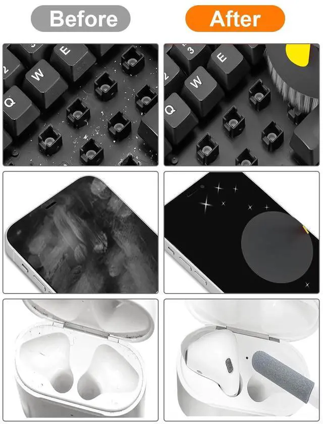 Alt view image 6 of 14 - SOEWIO Keyboard Cleaner Kit, Electronics Cleaning Kit with Retractable Big Brush, Portable, 20 in 1 Multi-Tool Kit for Phones, Tablet, Computer, PC Monitor,TV Camera Lens with 2.5ml Mist Spray (Black)