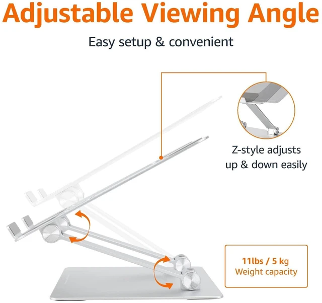 Alt view image 9 of 13 - SOEWIOU Sturdy and Portable Ergonomic Laptop Stand for Desk, Adjustable Riser, Fits all Laptops and Notebooks up to 17.3 Inch, Silver, 10 x 8.7 x 6 in