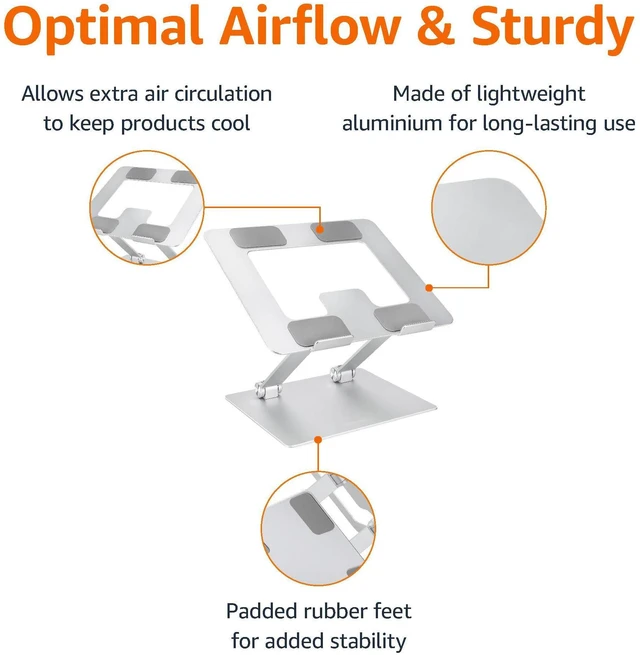 Alt view image 8 of 13 - SOEWIOU Sturdy and Portable Ergonomic Laptop Stand for Desk, Adjustable Riser, Fits all Laptops and Notebooks up to 17.3 Inch, Silver, 10 x 8.7 x 6 in