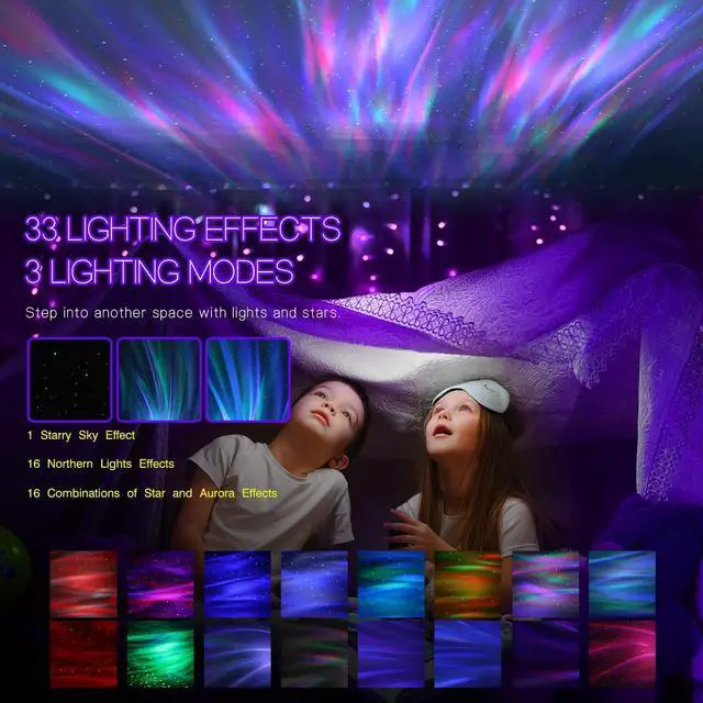 Alt view image 3 of 14 - Northern Galaxy Light Aurora Projector with 33 Light Effects, Night Lights LED Star Projector for Bedroom Nebula Lamp, Remote Control, White Noises, Bluetooth Speaker for Parties(White)