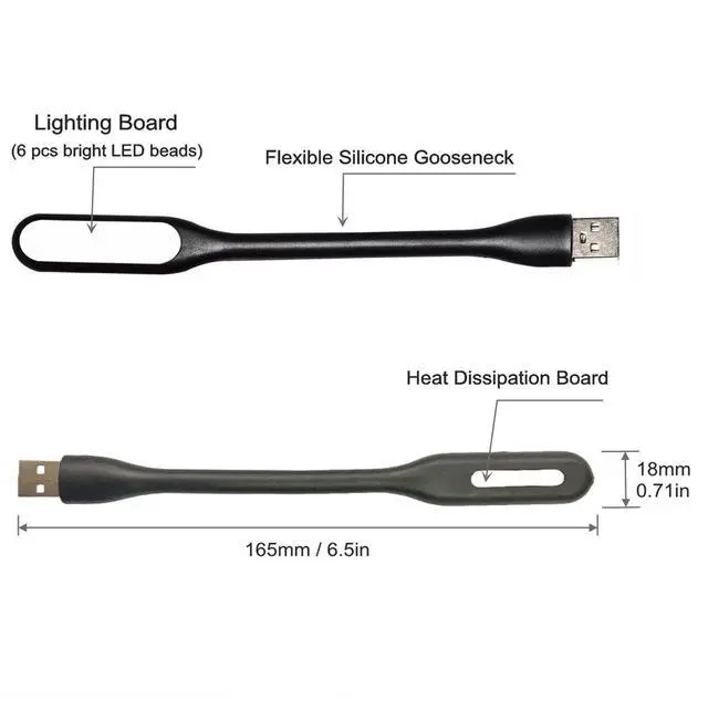 Alt view image 2 of 10 - SOEWIOU Flexible Mini USB LED Lamp Light Portable Night Light Compatible for Power Bank, Laptop, Notebook, Reading, Computer Keyboard USB Reading Light (8-Black)
